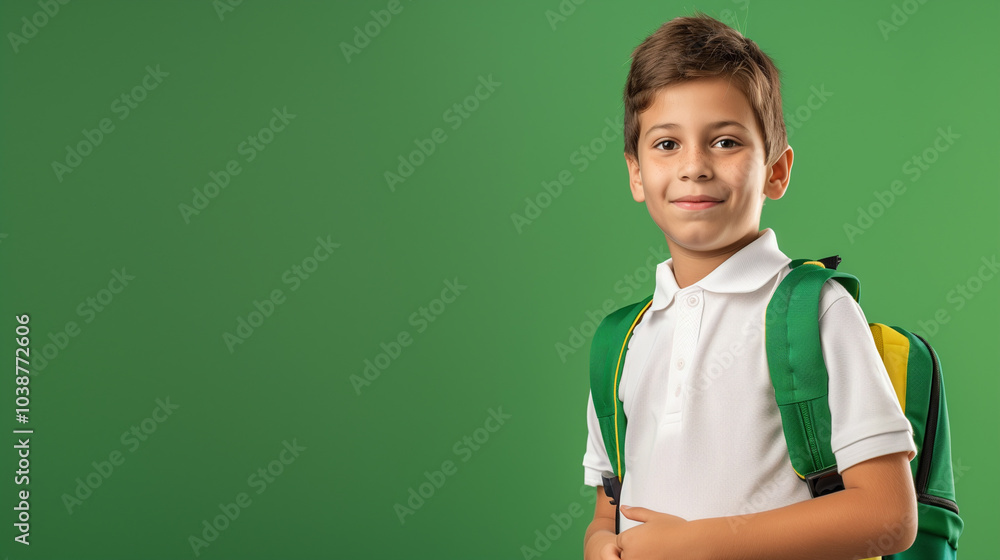 A young student stands proudly with a backpack. showcasing his readiness to learn and explore, against a vibrant, inviting backdrop. A young student stands proudly with a backpack. showcasing his readiness to learn and explore, against a vibrant, inviting backdrop.