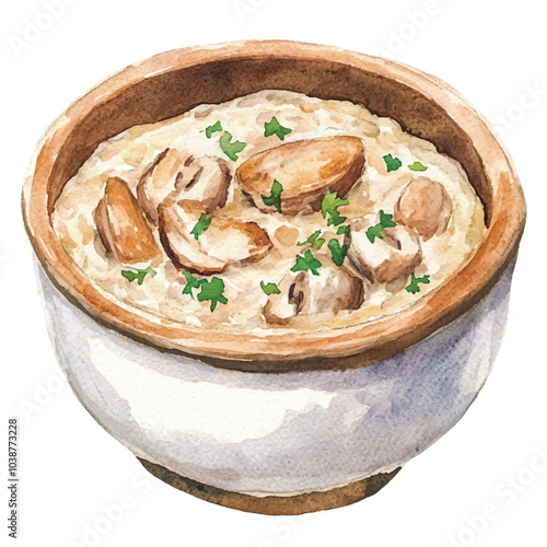 Chicken porridge watercolor clipart illustration