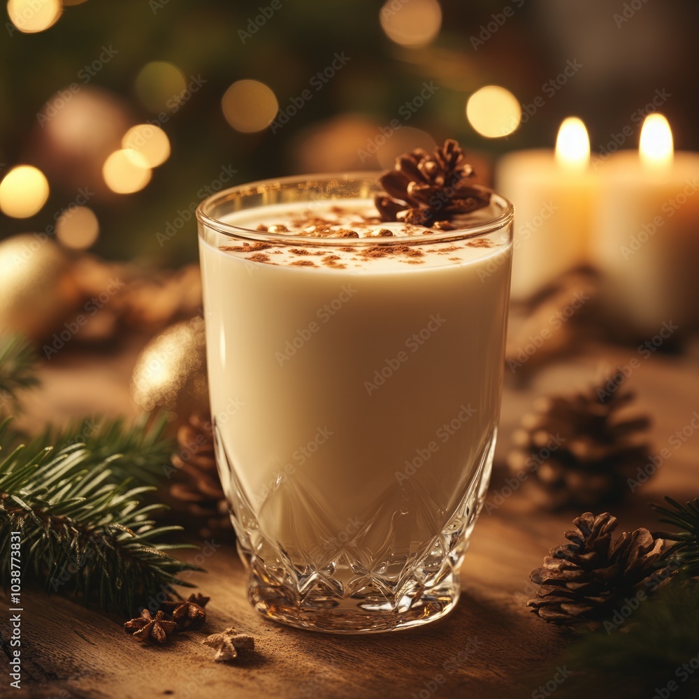 Tasty Christmas coffee drink with cream, beautifully assembled on a festive background Tasty Christmas coffee drink with cream, beautifully assembled on a festive background