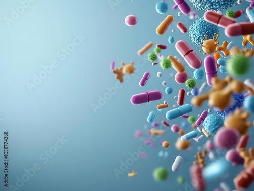 Creative visual of beneficial bacteria working in the intestines, boosting immunity, microorganisms, health improvement