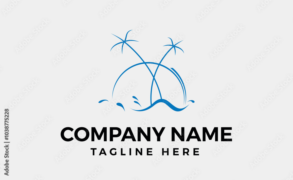 Obraz premium Minimalist abstract palm tree logo branding design with waves, Water. Editable and pixel perfect vector art.