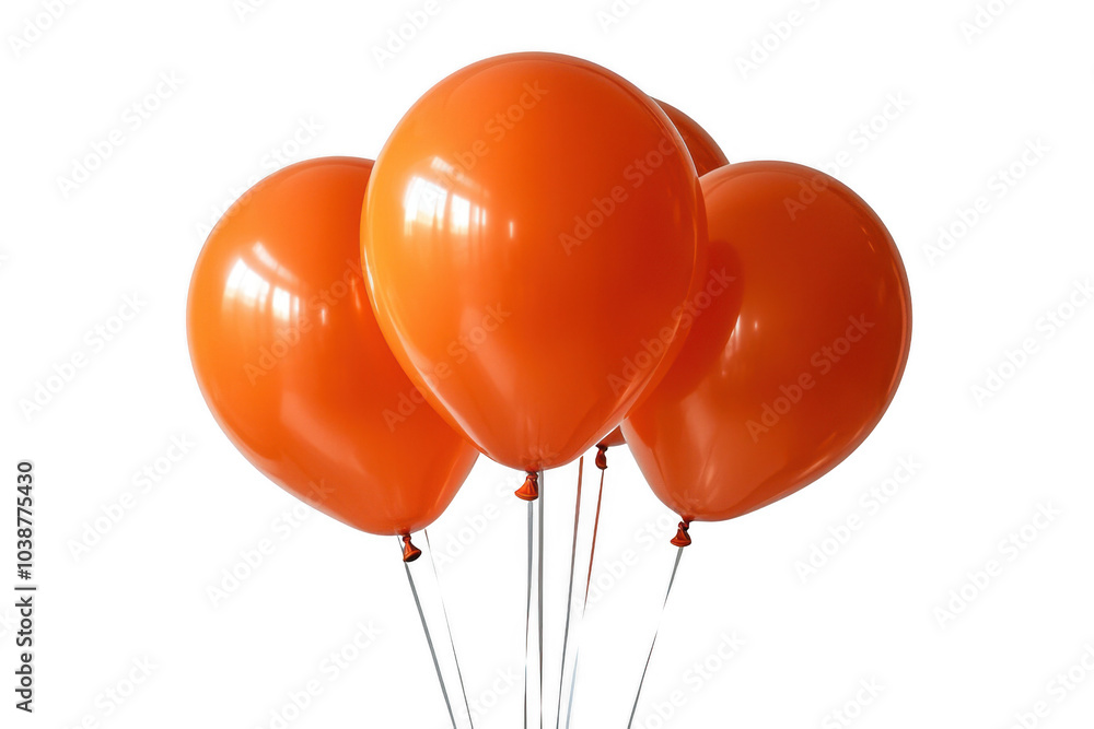 4 orange balloons isolated on transparent background, png file, no background png file