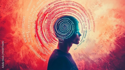 Abstract representation of consciousness and thoughts, isolated on a white background.