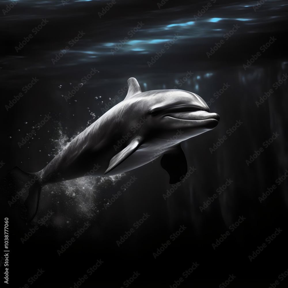 Fototapeta premium Dolphin Swimming Underwater Aquatic Freedom Ocean Life Serenity Beauty