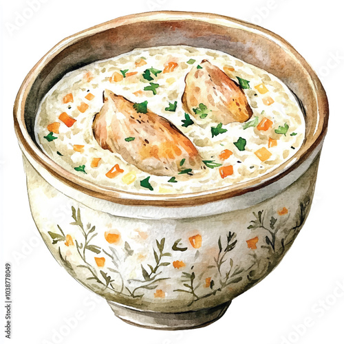 Chicken porridge watercolor clipart illustration