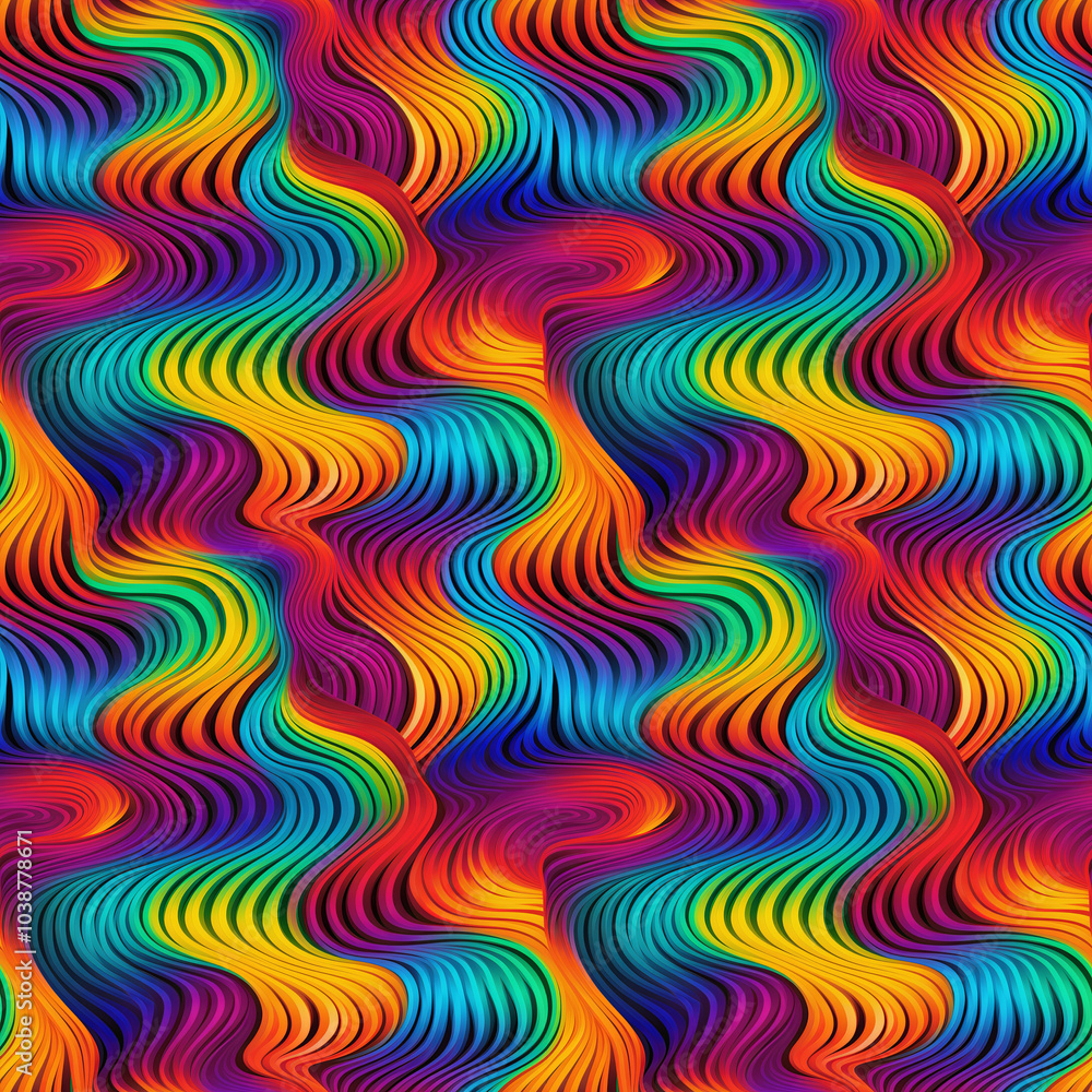Seamless Colorful optical illusion wavy pattern in rainbow tones. Pattern for wallpaper, background, print on fabric and paper. Seamless Colorful optical illusion wavy pattern in rainbow tones. Pattern for wallpaper, background, print on fabric and paper.