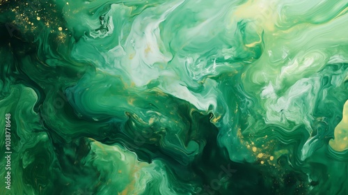 Obraz na płótnie Abstract green paint splashes evoke nature, with organic shapes and touches of gold for contrast. w salonie