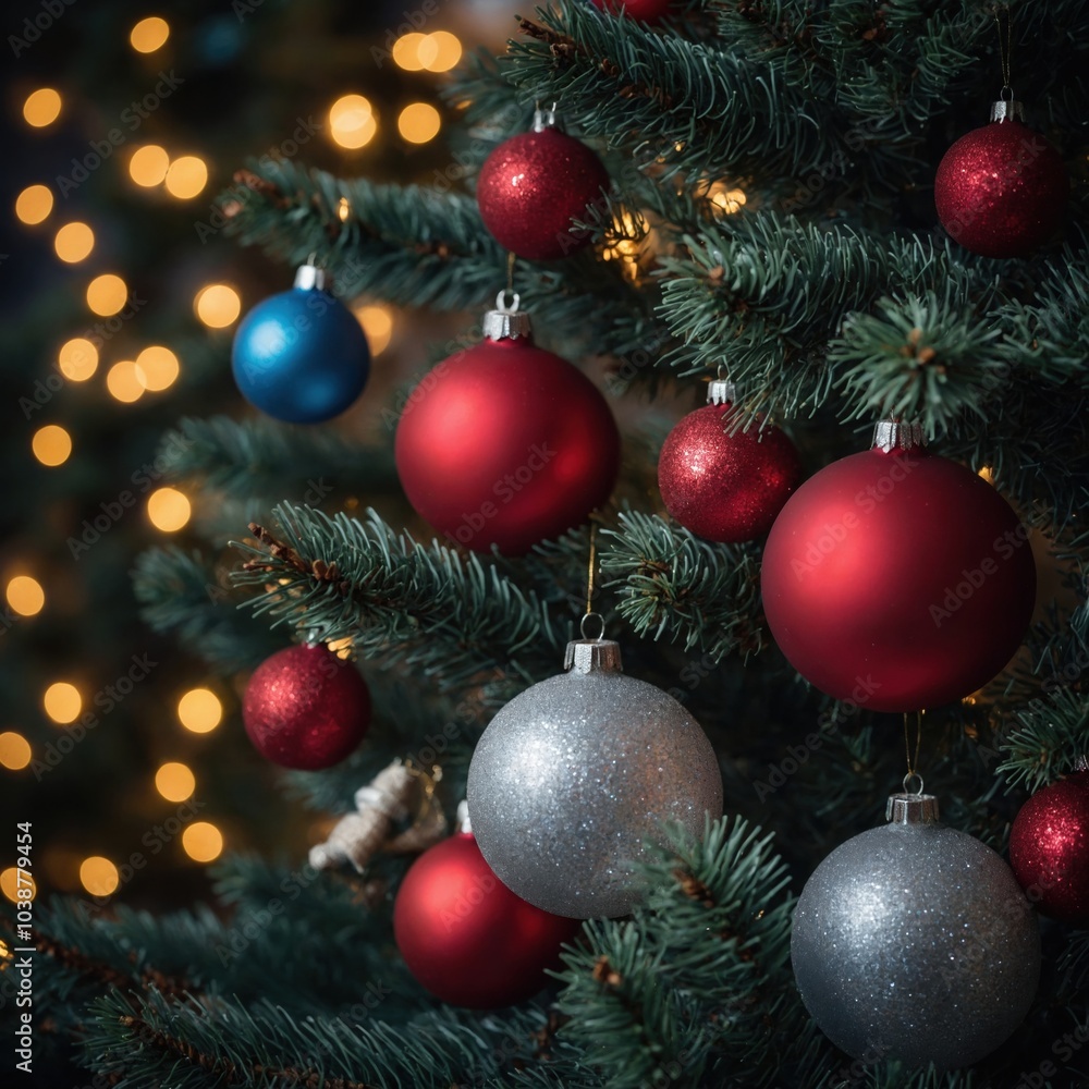Bright decorations enhance the holiday tree Bright decorations enhance the holiday tree