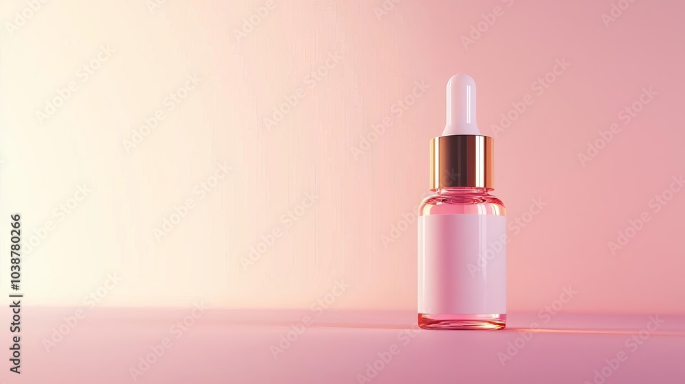 Elegant pink dropper bottle on a soft pastel background, perfect for skincare or cosmetic product showcases. Elegant pink dropper bottle on a soft pastel background, perfect for skincare or cosmetic product showcases.