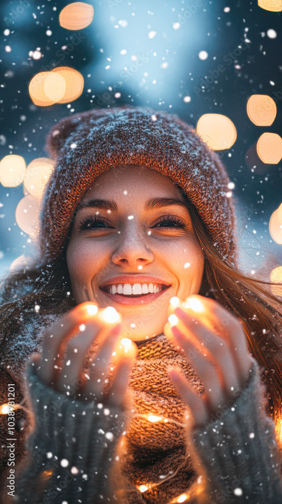 A woman is smiling and holding a lit candle in her hand A woman is smiling and holding a lit candle in her hand