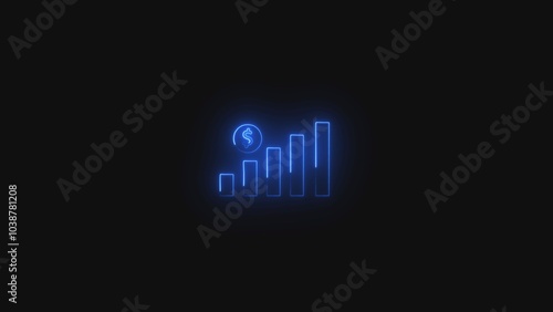 Glowing neon line Financial growth increase icon isolated on black background