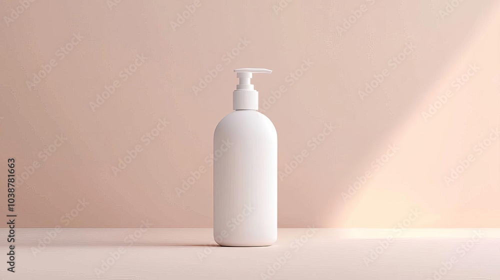 Minimalist white lotion bottle on a soft pastel background. Minimalist white lotion bottle on a soft pastel background.