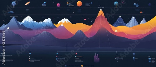 A colorful infographic depicting mountain heights on various planets and celestial bodies. photo