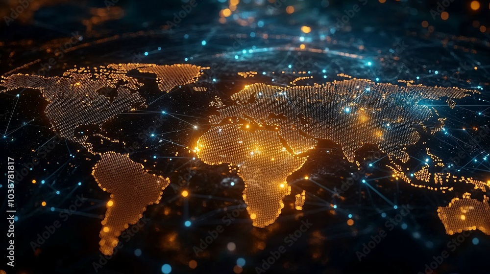 A Digital Representation of the World with Glowing Connections A Digital Representation of the World with Glowing Connections