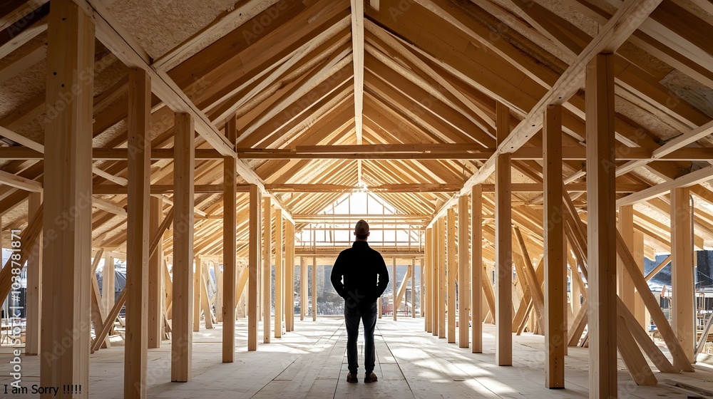 Man Standing In Wooden Structure