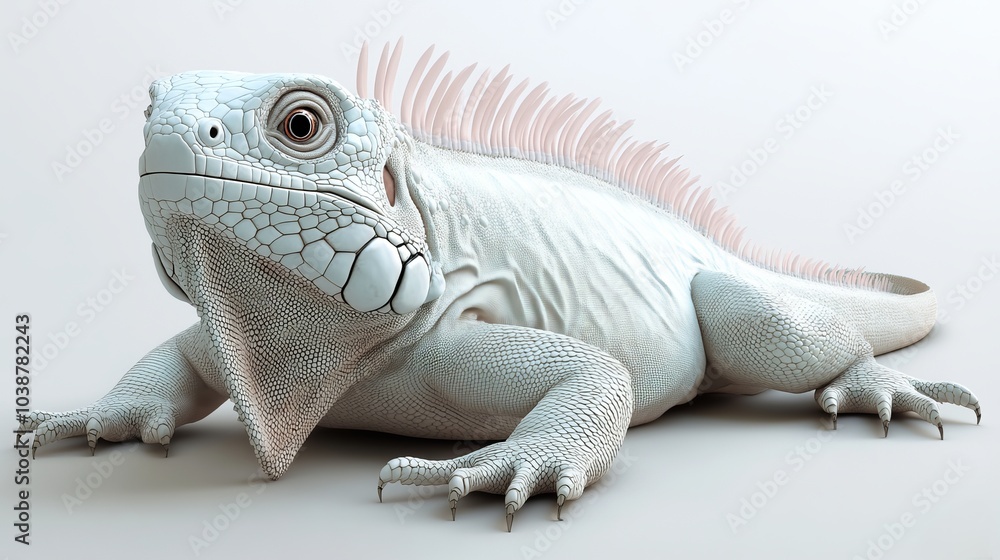Obraz premium A white iguana with pink accents on a white background.