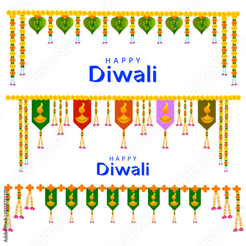Flower garland decoration toran for Happy Diwali, Dussehra Wedding Invitation Indian Holiday festival background