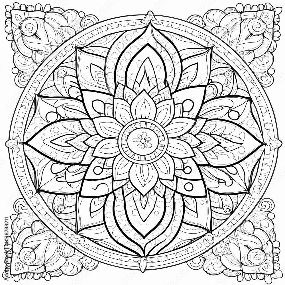 Fototapeta premium complex Intricate mandala design, featuring complex geometric patterns with with clear, bold lines. white background, coloring book page