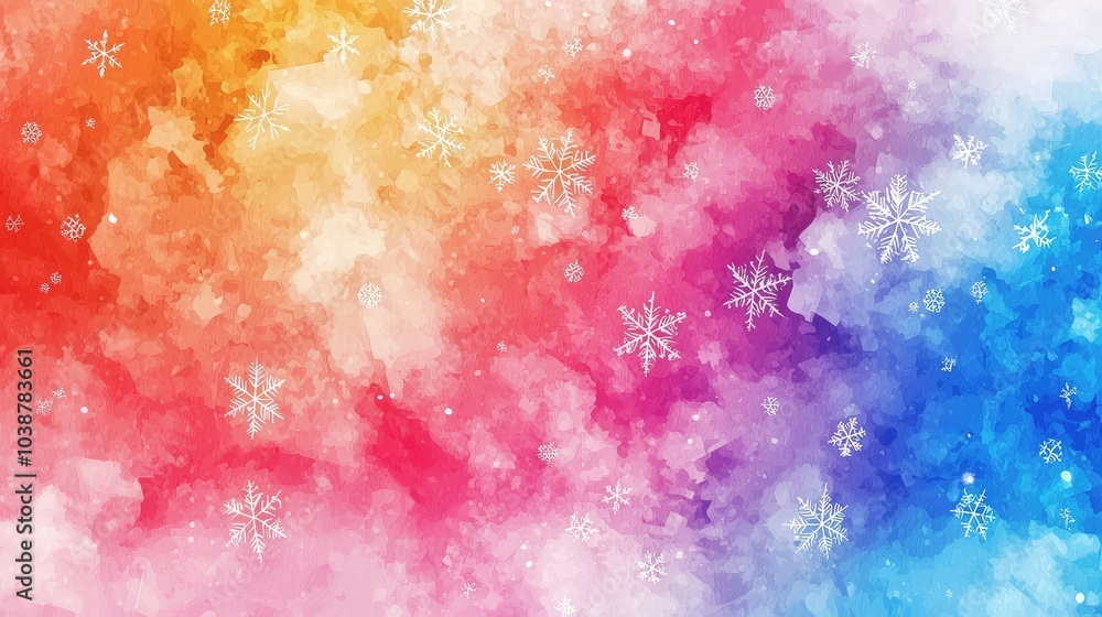 Obraz premium Colorful Watercolor Abstract Snowflake Background