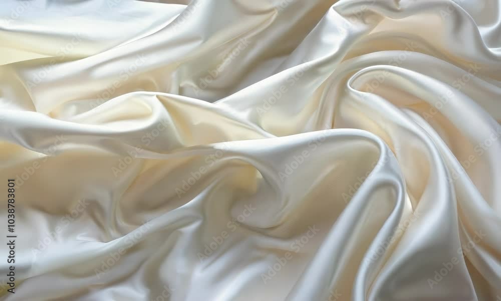 A closeup view of luxurious white satin fabric with soft folds and elegant sheen A closeup view of luxurious white satin fabric with soft folds and elegant sheen