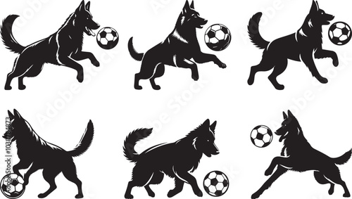 German shepherd playing football vector illustration