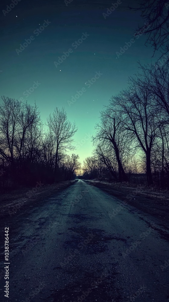 Twilight Rural Road with Silhouetted Trees Twilight Rural Road with Silhouetted Trees