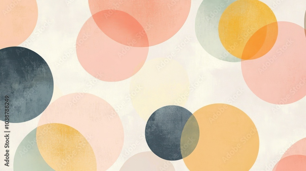 Overlapping circles in soft pastel colors on a light background, creating a sense of rhythm and calm Overlapping circles in soft pastel colors on a light background, creating a sense of rhythm and calm
