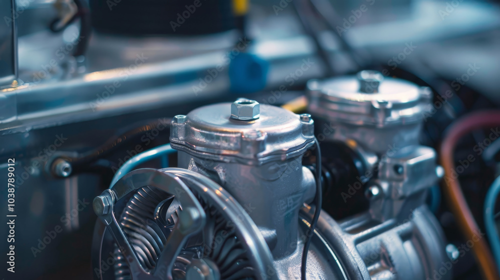 Fototapeta premium A close up of a car engine with two valves on it