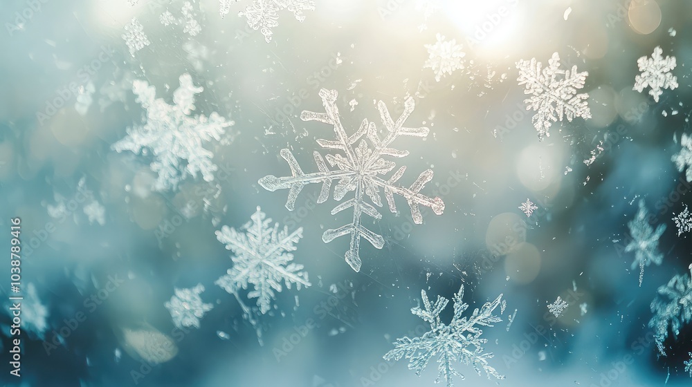 Frosted Glass Effect with Snowflakes in Winter Light Frosted Glass Effect with Snowflakes in Winter Light