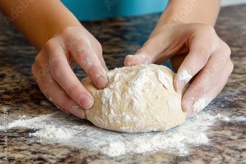 Kneading Dough for Homemade Bread in Cozy Kitchen