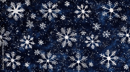 High Contrast Snowflake Pattern on Deep Blue Background