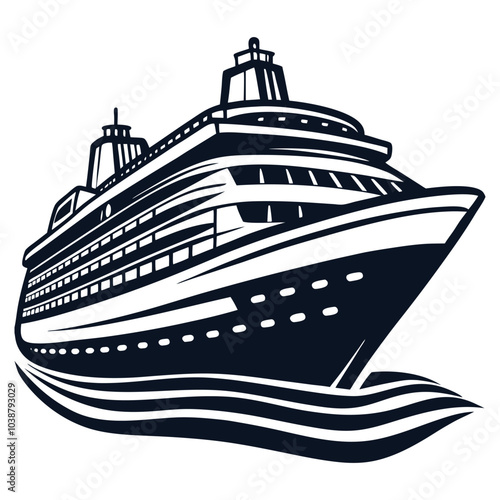 Big cruise ship clip art. Flat monochrome vector illustration, Ai generated