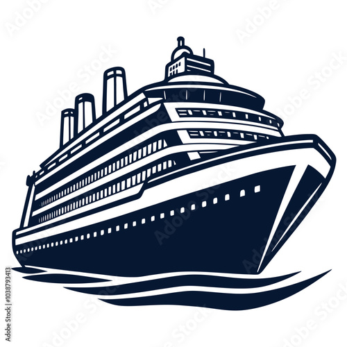 Big cruise ship clip art. Flat monochrome vector illustration, Ai generated