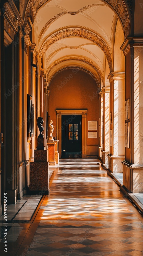 Fototapeta premium Historic Museum Hallway with Artifacts and Natural Light