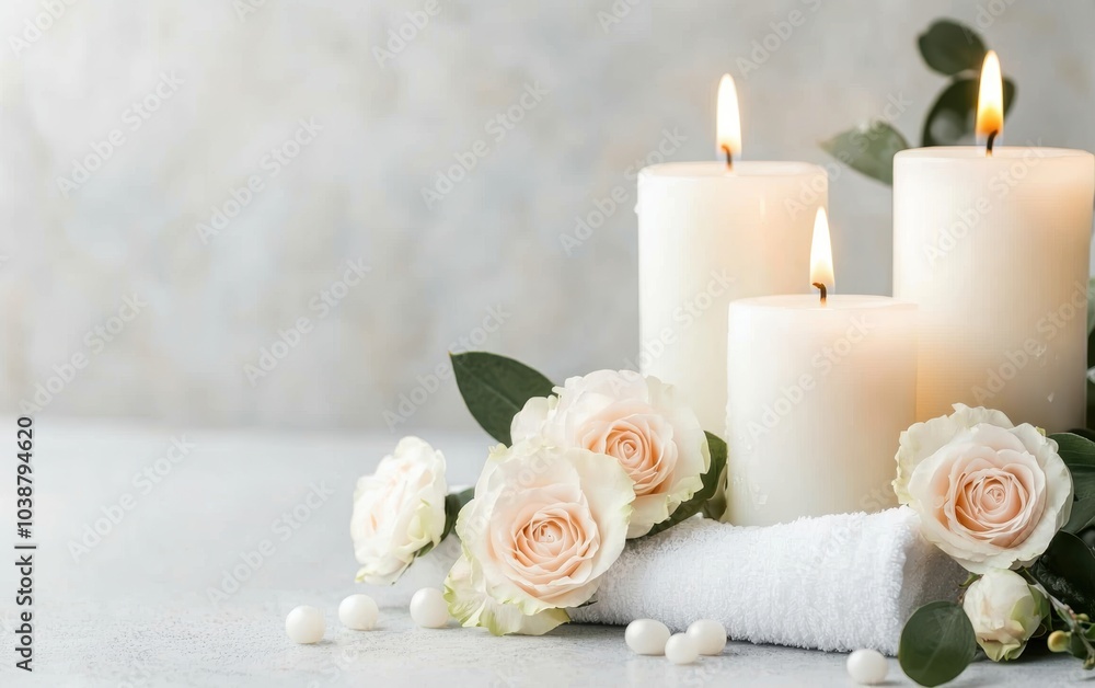 Lit candles floating in a bathtub filled with flowers and bubbles, symbolizing relaxation and luxurious bath time Lit candles floating in a bathtub filled with flowers and bubbles, symbolizing relaxation and luxurious bath time