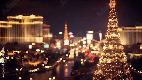 Festive Vegas Style Christmas Celebration With a Dazzling Tree Display Generative AI