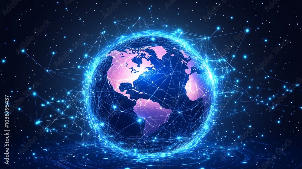 A Glowing Earth Connected by a Network of Lines A Glowing Earth Connected by a Network of Lines