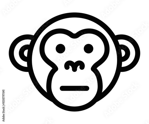 Black and white vector icon of a monkey face, ideal for animal-themed projects, logos, or children’s designs. Editable stroke.