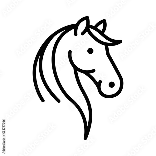 Minimalist vector icon of a horse head, suitable for equestrian themes, logos, or animal designs. Editable stroke.