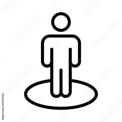 Minimalist vector icon of a person standing in a circle, symbolizing focus, individuality, or user-centered concepts. Editable stroke.