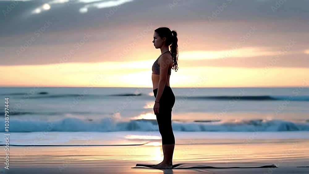 woman doing yoga workout on the beach woman doing yoga workout on the beach
