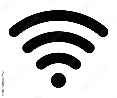 Minimalist vector icon showing a Wi-Fi signal, representing internet connectivity and wireless communication. Editable stroke.