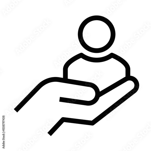 Minimal vector icon of a person with an open hand, symbolizing support, assistance, or care. Editable stroke.