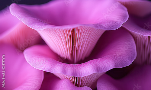 Vibrant Pink Mushrooms: A Close-Up View of Gill Structures and Organic Textures