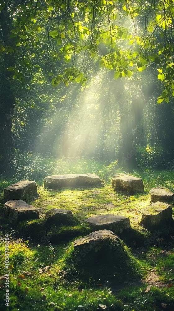 Fototapeta premium Mystical Druidic Circle in a Forest Clearing