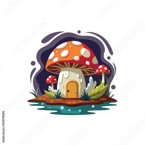 Amanita Muscaria mushroom house in a natural 