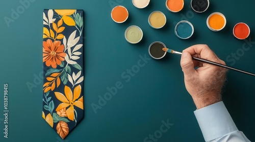 An artist painting a Thanksgivingthemed design on a tie, Thanksgiving tie, creative fashion process photo