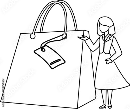 Illustration of Woman Holding Shopping Bag