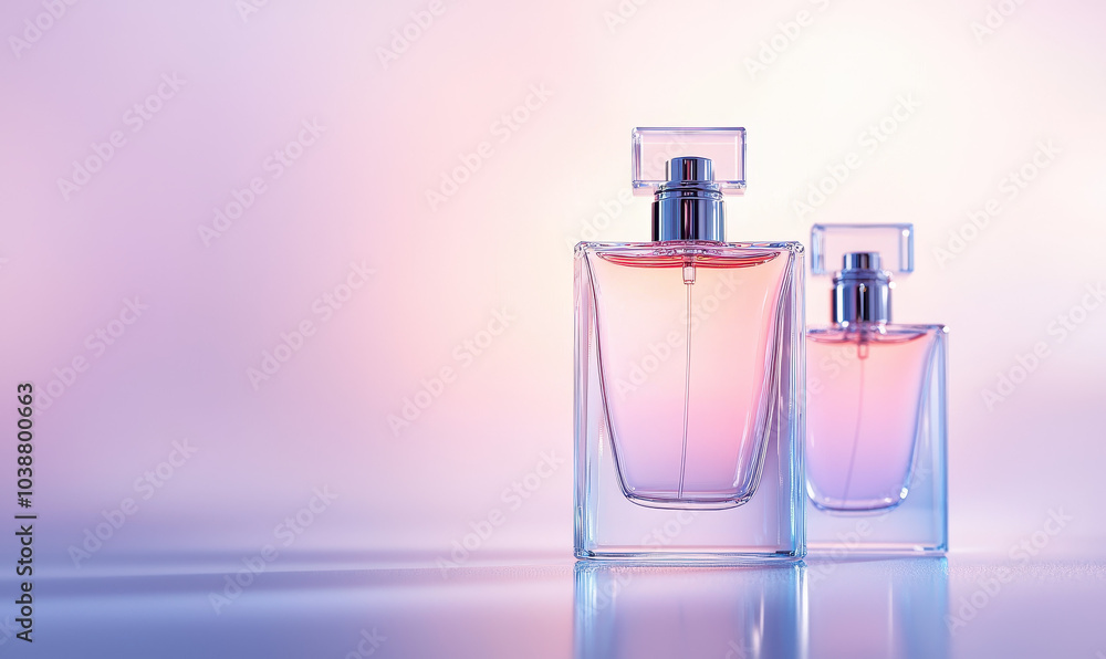 Elegant Perfume Bottles with Delicate Pink Hues in Soft Lighting Elegant Perfume Bottles with Delicate Pink Hues in Soft Lighting