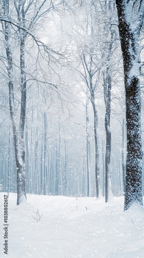 Naklejka premium Serene Forest Blanketed in Heavy Snowstorm